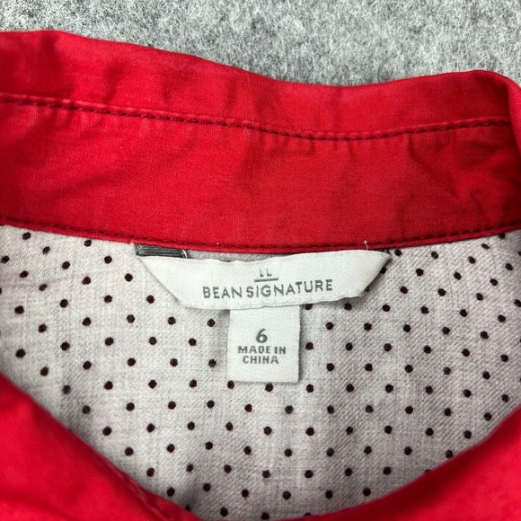 LL Bean Signature Shirt Jacket Womens 6 Red Button Up Lined Cotton Pockets - Picture 3 of 13
